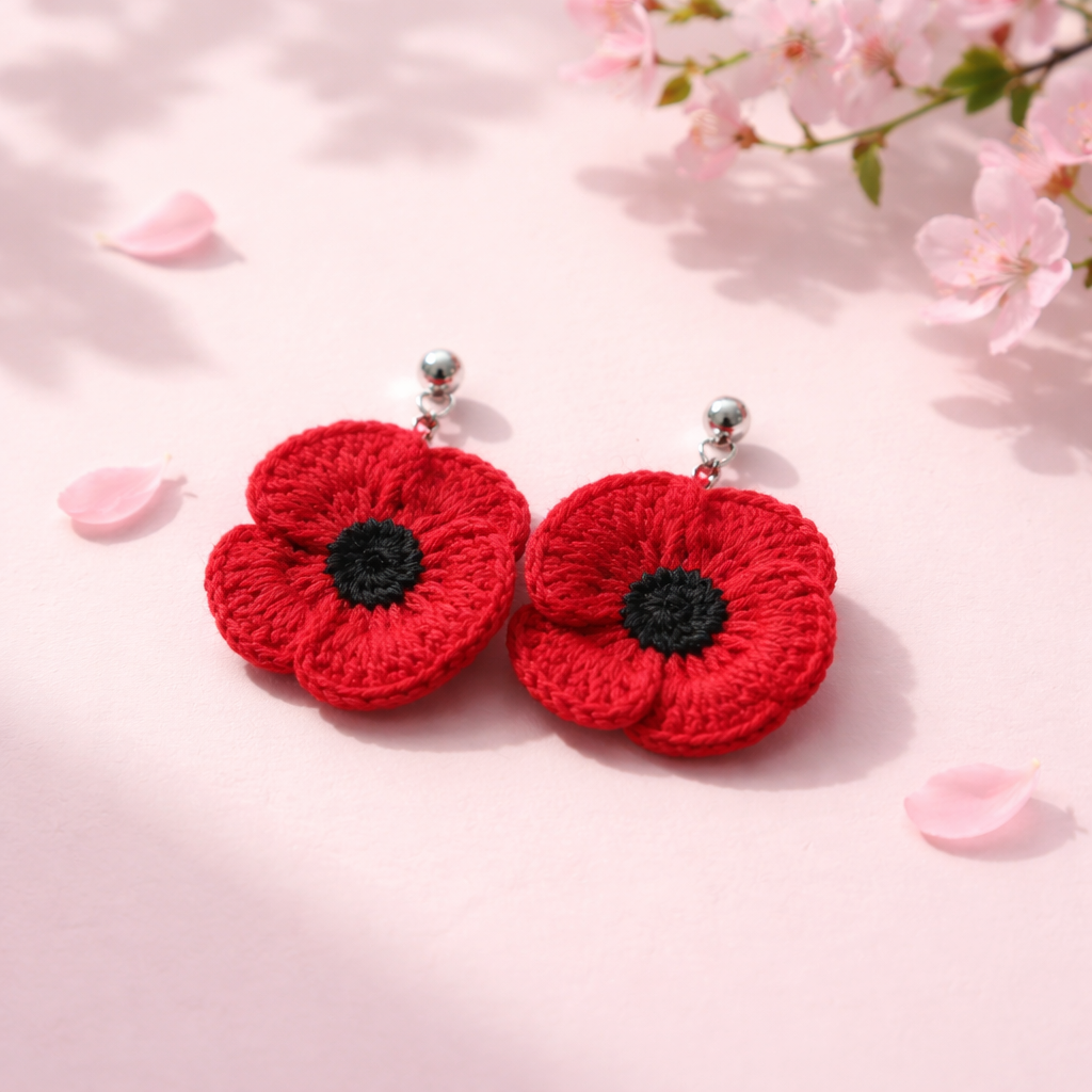 Boucles d’oreilles Coquelicots argentées – Fait main