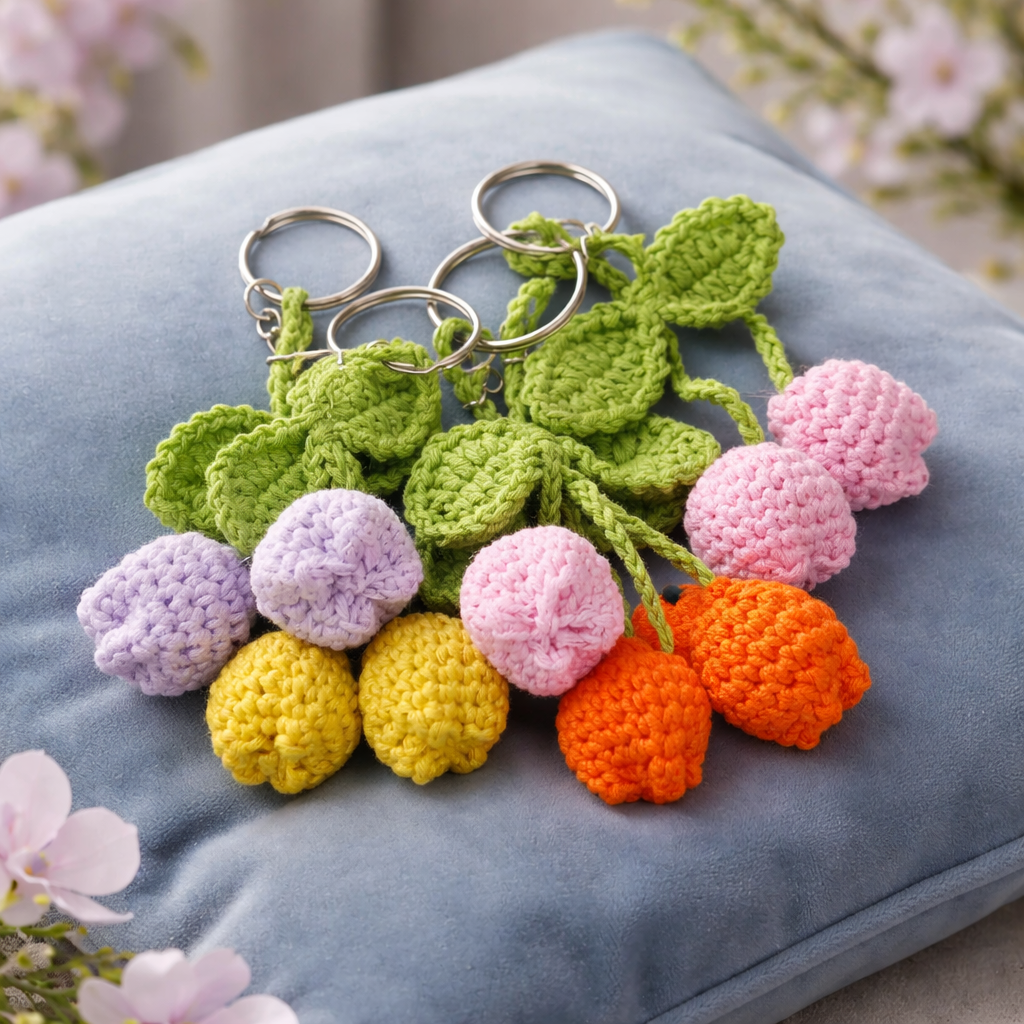 Porte-clé Tulipes au crochet – Fait main