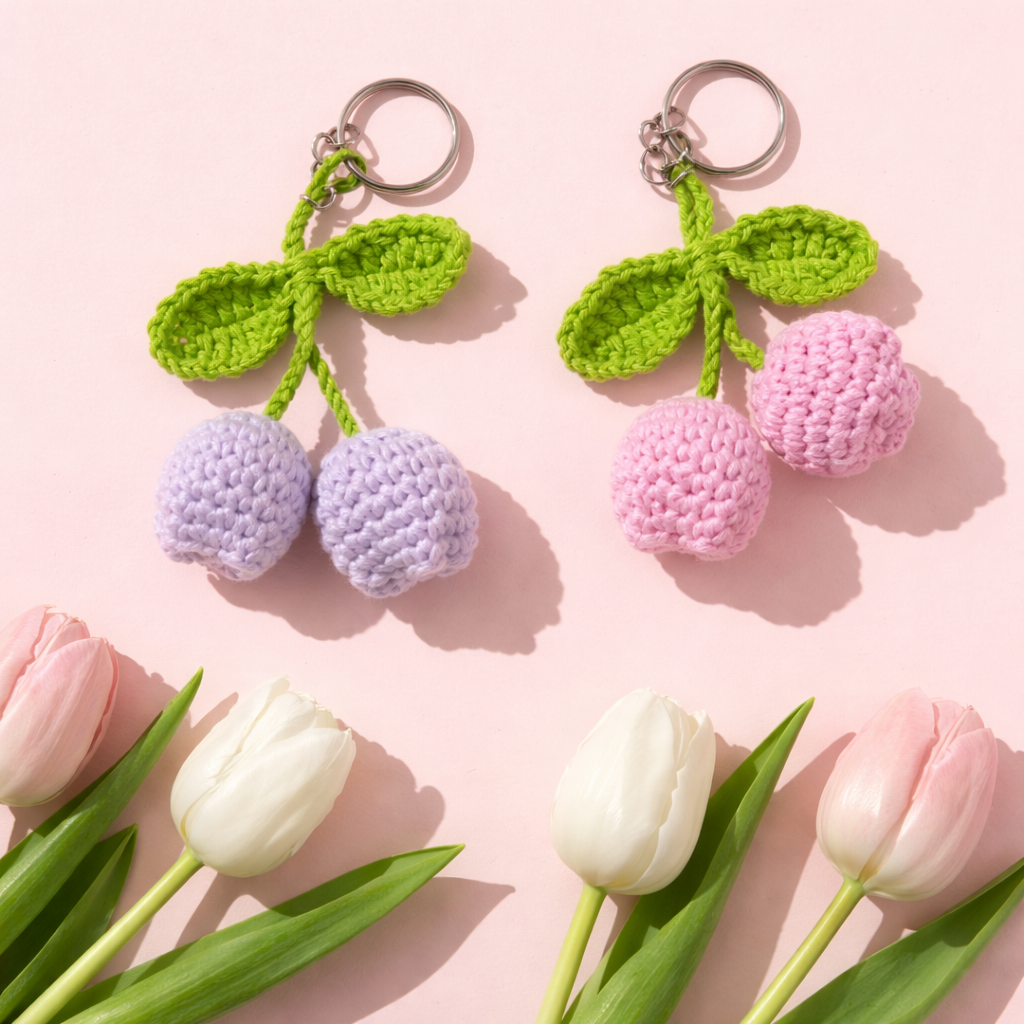 Porte-clé Tulipes au crochet – Fait main