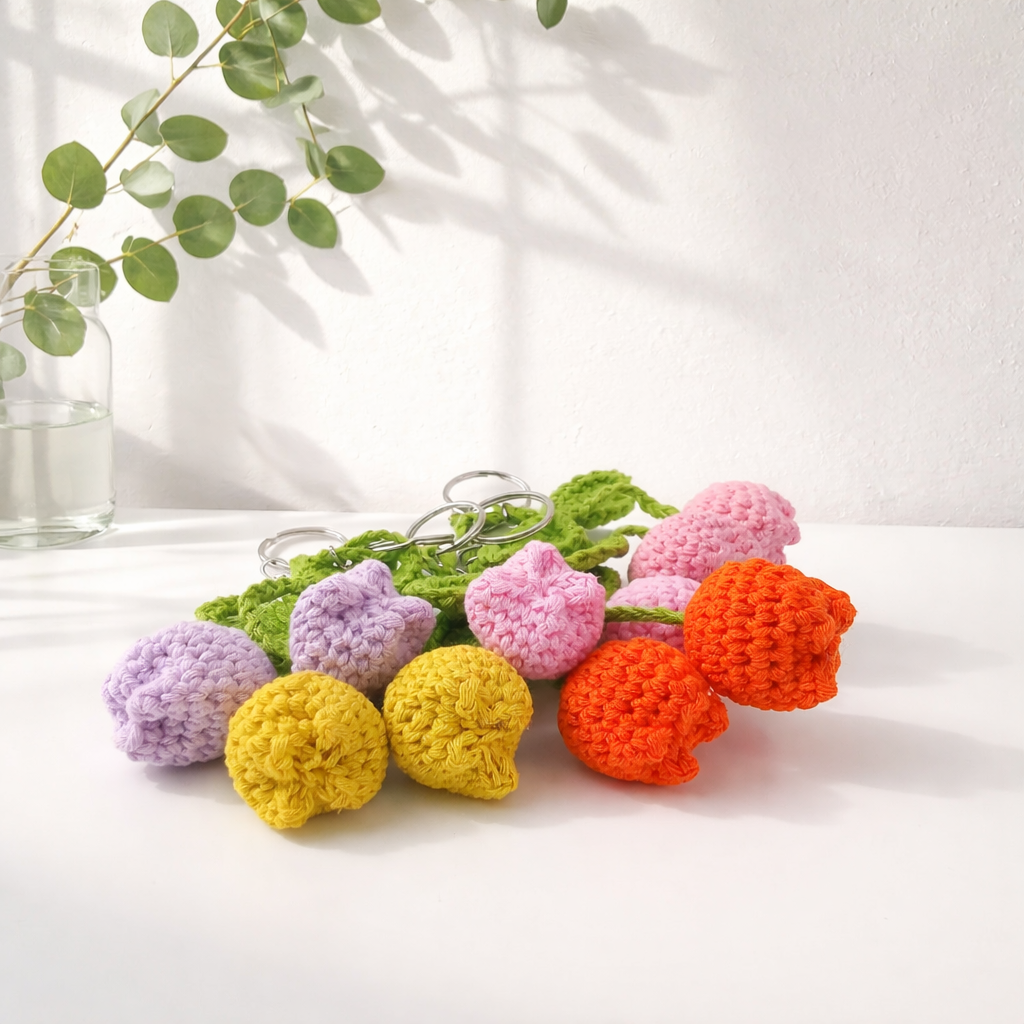 Porte-clé Tulipes au crochet – Fait main