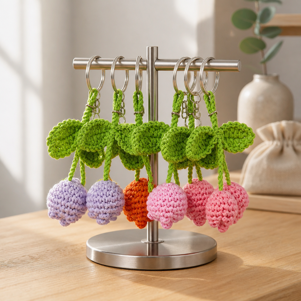 Porte-clé Tulipes au crochet – Fait main